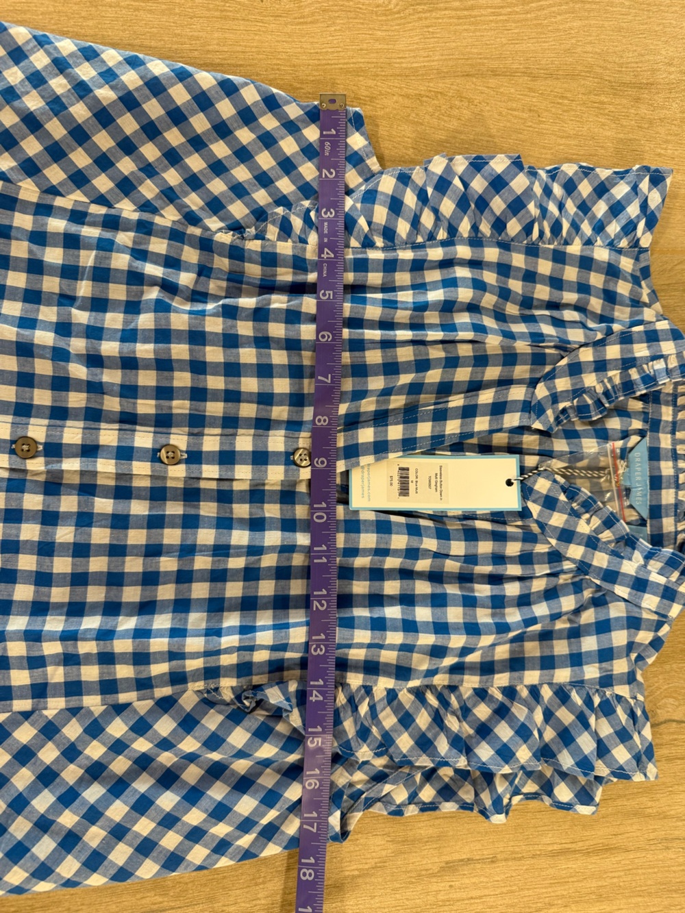 NWT Draper James Blue White Gingham Ruffle Sleeve Button Front Blouse Medium - Picture 2 of 9